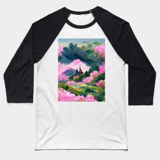 Pinkish Castle and Flowery Mountains Baseball T-Shirt